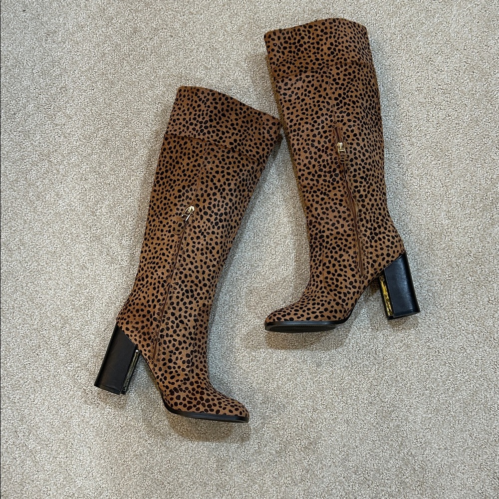 Diane Von Furstenberg Cheetah Print Pony Hair Knee-High Boots 8.5 - Picture 8 of 14